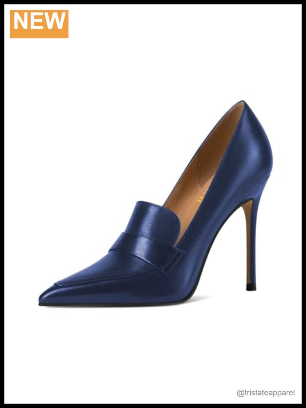 Women Pointed Toe Loafer Pumps Stiletto High Heels 3.5-4.3 inch Faux Leather